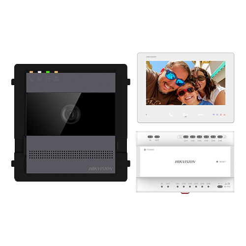 KIT videointerfon 2 fire pentru 1 familie, monitor 7 inch, Alarma, IK08, Card 32GB, Al - HIKVISION