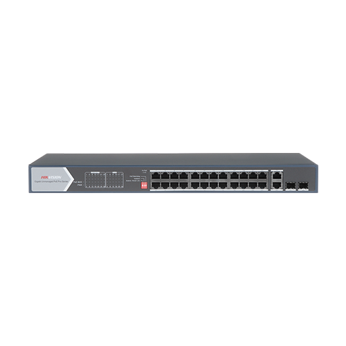 Switch 24 porturi PoE, 4x Hi-PoE, 2x Gigabit SFP, 2x RJ-45 - HIKVISION