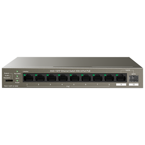  Switch 8 porturi Gigabit PoE, 1 port Uplink Gigabit, 1 port SFP Uplink Gigabit - Tenda