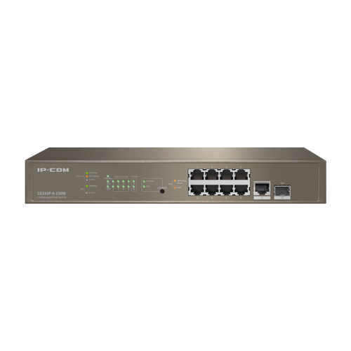 Switch 8 porturi PoE 1Gbps, 1 port RJ45 1Gbps, 1 port SFP 1Gbps, L3 Management - IP-COM