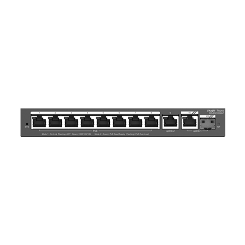 Switch 8 porturi PoE+ Gigabit, 2 porturi GE, 1 port SFP, Cloud Management - Ruijie