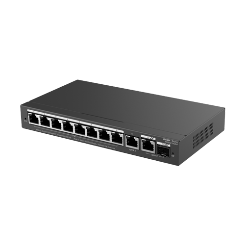 Switch 8 porturi PoE+ Gigabit, 2 porturi GE, 1 port SFP, Cloud Management - Ruijie
