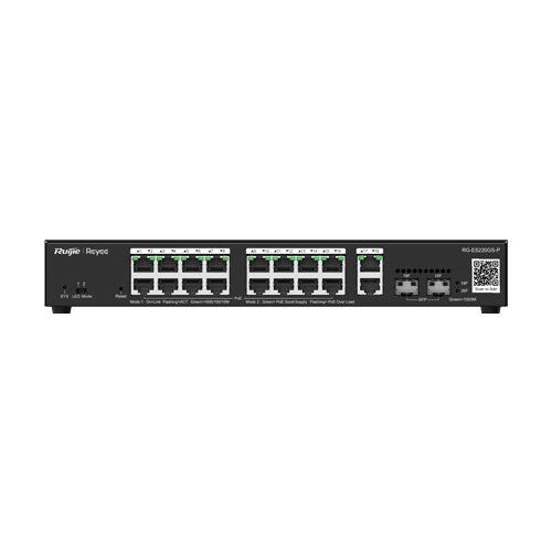 Switch 16 porturi PoE+, 2 porturi GE, 2 porturi SFP, Cloud Management - Ruijie