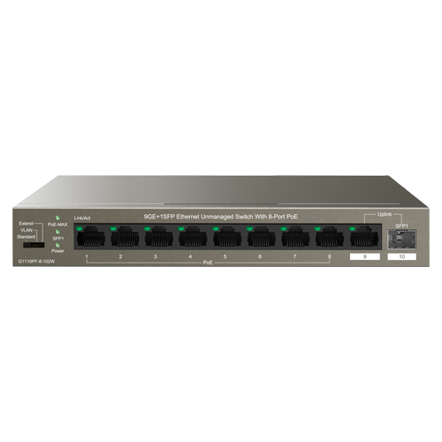 Switch 8 porturi Gigabit PoE, 1 x RJ45 Gigabit Uplink, 1 x SFP Gigabit Uplink - IP-COM