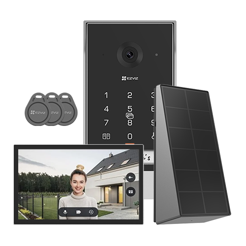 Kit video-interfon, Monitor tactil 7 inch, camera 2K, IR 5m, SDcard, Wi-Fi5, Panou Solar - EZVIZ