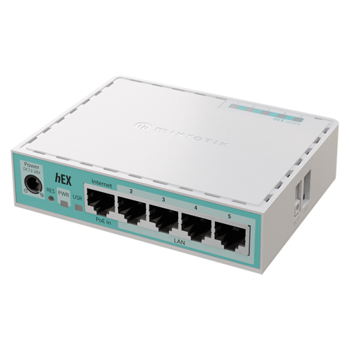 Router hEX, 5 porturi Gigabit, USB, PoE IN - MikroTik