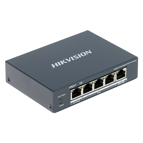Switch 3 porturi PoE 1G, 1 port Hi-PoE 1G, 1 port RJ45 1G - HIKVISION