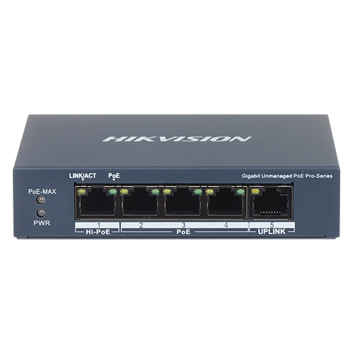 Switch 3 porturi PoE 1G, 1 port Hi-PoE 1G, 1 port RJ45 1G - HIKVISION
