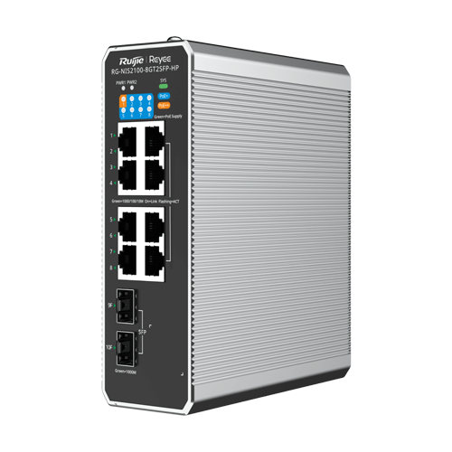 Switch industrial 7 x RJ45 1G PoE+, 1 x RJ45 1G Hi-PoE, 2 x SFP 1G, Cloud Management - Ruijie Reyee RG-NIS2100-8GT2SFP-HP