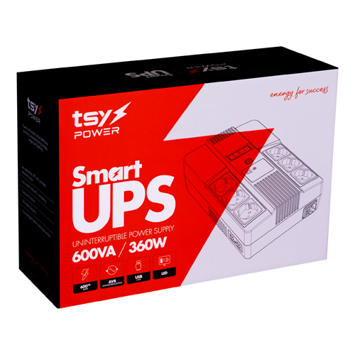 UPS TSY Power, 600VA/360W, LED, line interactive, 6 x Schuko	