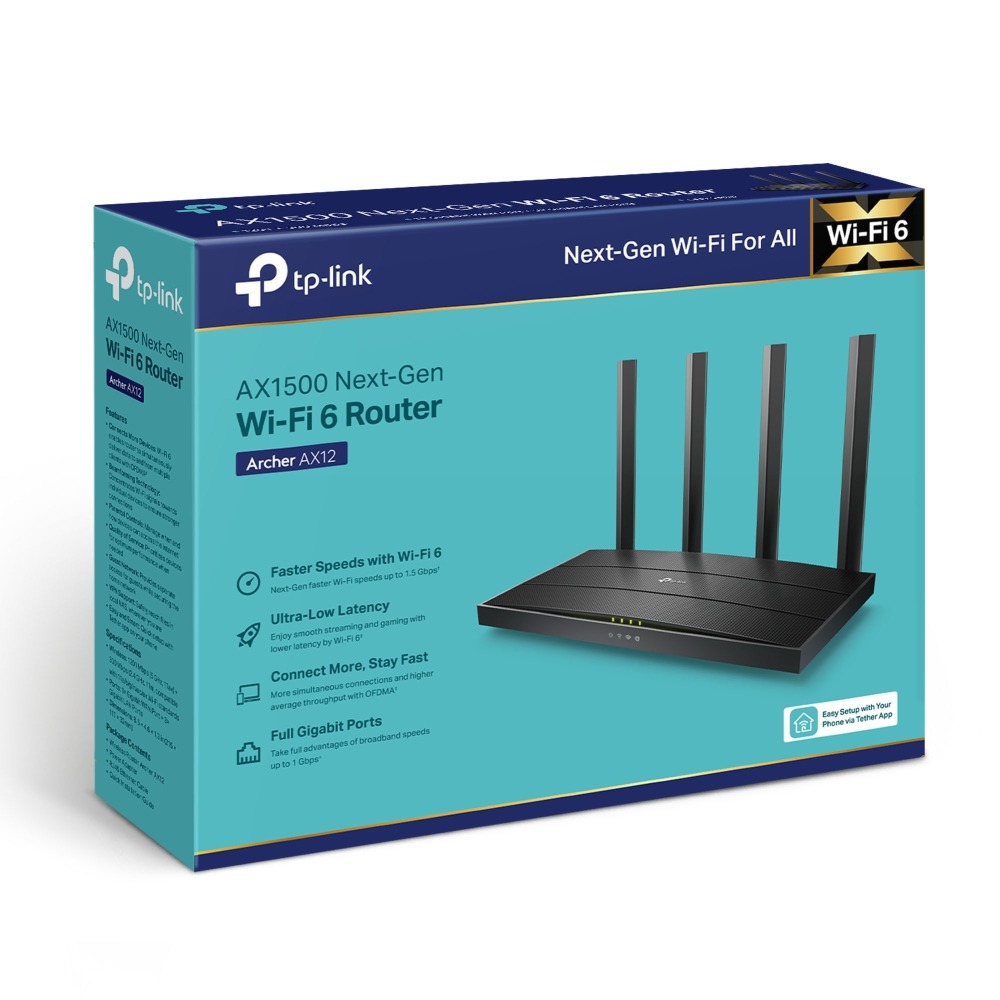 Router Wireless TP-Link Archer AX12, AX1500, Dual-Band, Wi-Fi 6