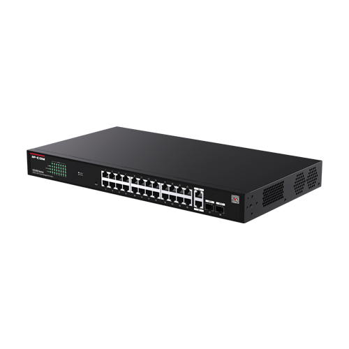 Switch 24 porturi PoE RJ45 Gigabit, 2 x RJ45 Gigabit, 2 x SFP Gigabit, Management, 1U - IP-COM