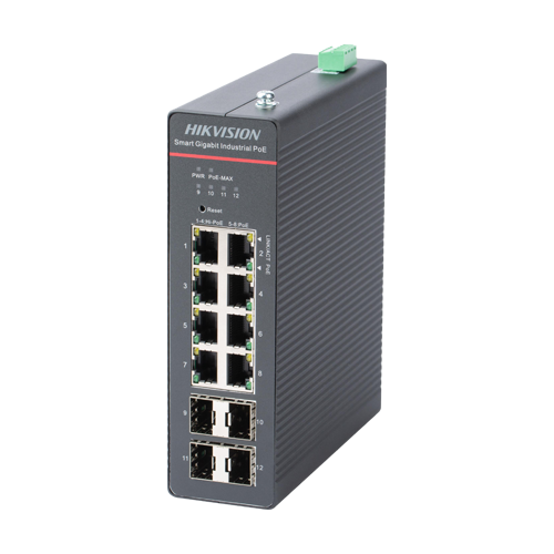 Switch 8 x RJ45 Gigabit PoE 802.3at/af/bt, 4 x SFP Gigabit, Smart Management, sina DIN - HIKVISION