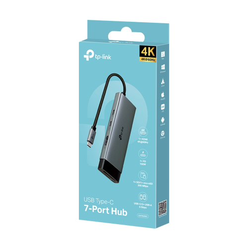 Hub USB-C 7-in-1, Power Delivery 100W, HDMI, Cititor carduri, Transfer date - TP-Link