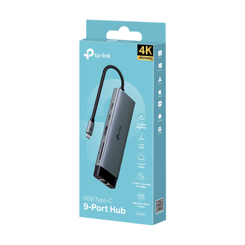 Hub USB-C 9-in-1, Power Delivery 100W, HDMI, Cititor carduri, Transfer date, RJ45 - TP-Link