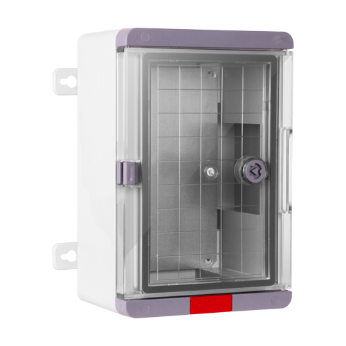 Cutie distributie IP67 din ABS gri, usa transparenta, placa metalica, 200x300x130 mm