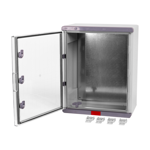 Cutie distributie IP67 din ABS gri, usa transparenta, placa metalica, 400x500x240 mm