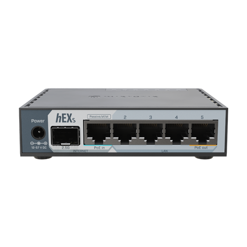 Router hEX, 5 porturi RJ45 Gigabit, 1 x SFP 2.5G, 1 x PoE Out, USB, PoE In - MikroTik