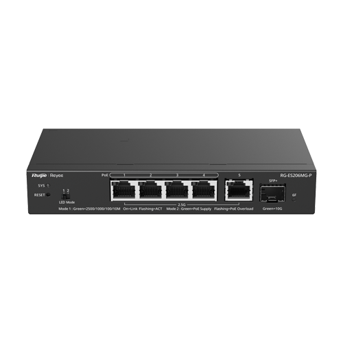 Switch 4 porturi PoE+ RJ45 2.5G, 1 x SFP+ 10G, 1 x RJ45 2.5G, L2 Cloud Management - Ruijie
