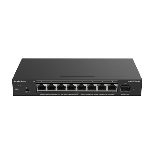 Switch 8 porturi PoE+ RJ45 2.5G, 1 x SFP+ 10G, L2 Cloud Management - Ruijie