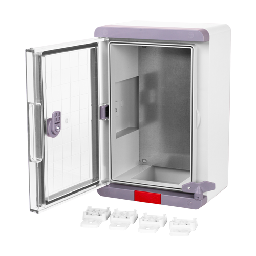 Cutie distributie IP67 din ABS gri, usa transparenta, placa metalica, 300x400x170mm