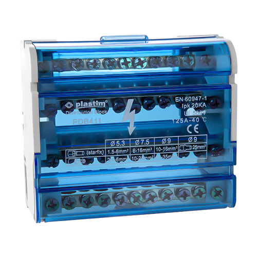 Bloc de distributie electrica, 4x11 poli, 125A - Plastim