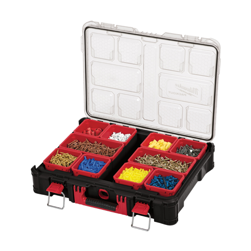 Organizator PACKOUT cu 10 compartimente, capac transparent, IP65 - Milwaukee