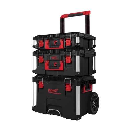 Set de 3 cutii organizatorice pentru scule PACKOUT, One Key, IP65, maner transport - Milwaukee