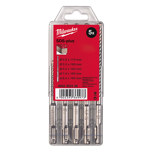 Set de 5 burghie SDS-PLUS M2, Ø5.5x110, Ø5.5X160, Ø6x160, Ø7x160, Ø8x160 - Milwaukee