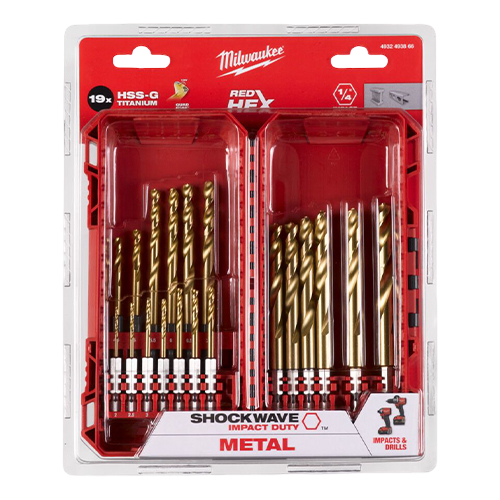 Trusa cu 19 burghie de metal SHOCKWAVE HSS-Ground Titan, Ø2-10mm, prindere 1/4