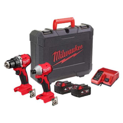 Kit profesional M18, 2 scule cu motor fara perii, 2 acumulatori M18B4, 1 incarcator M12-M18C si 1 kitbox - Milwaukee