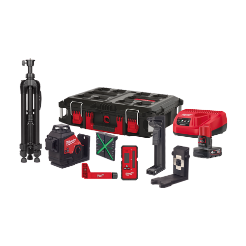 Nivela laser verde M123PLKIT, cu 3 planuri, 360°, IP54, acc. si incarcator inclus - Milwaukee