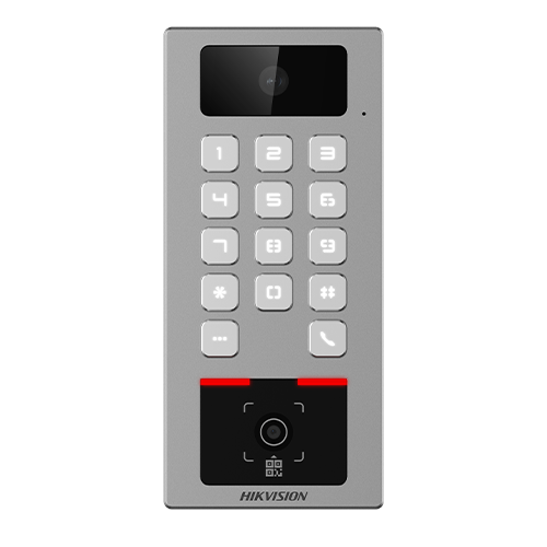 Terminal control acces si interfon, PIN, cititor card, QR, Bluetooth, Wi-Fi, Alarma, IK09 - HIKVISION DS-K1T502DBWX-CQRE1