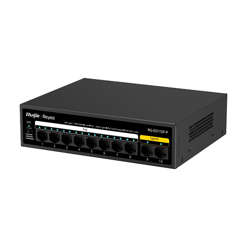  Switch L2, 2 x RJ45 10/100 Mbps, 8 x RJ45 10/100 Mbps PoE/PoE+ OUT, Unmanaged - Ruijie Reyee