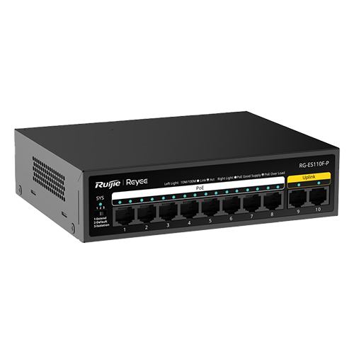  Switch L2, 2 x RJ45 10/100 Mbps, 8 x RJ45 10/100 Mbps PoE/PoE+ OUT, Unmanaged - Ruijie Reyee