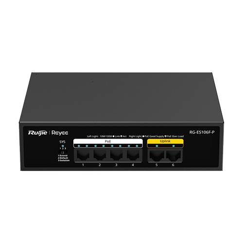  Switch L2, 6 x RJ45 10/100 Mbps PoE/PoE+ OUT, Unmanaged - Ruijie