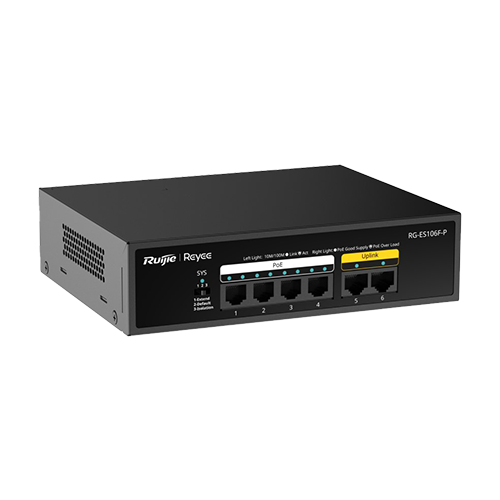  Switch L2, 6 x RJ45 10/100 Mbps PoE/PoE+ OUT, Unmanaged - Ruijie