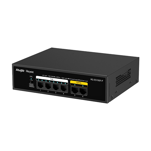 Switch L2, 6 x RJ45 10/100 Mbps PoE/PoE+ OUT, Unmanaged - Ruijie