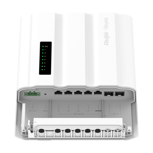  Switch exterior L2, 4 x PoE+ OUT, 5 x RJ45 1G, 2 x SFP 1G, PoE/DC Input, Cloud management - Ruijie Reyee
