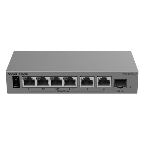  Switch L2, 4 x PoE+, 6 x RJ45 1G, Budget PoE 40W, 1 x SFP 1G, Cloud Management - Ruijie Reyee