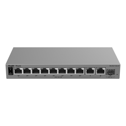  Switch L2, 8 x PoE+, 10 x RJ45 Gigabit, Budget PoE 70W, 1 x SFP 1G, Cloud Management - Ruijie Reyee