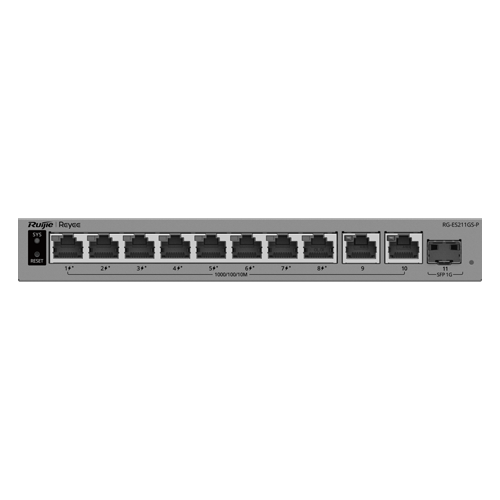  Switch L2, 8 x PoE+, 10 x RJ45 Gigabit, Budget PoE 70W, 1 x SFP 1G, Cloud Management - Ruijie Reyee