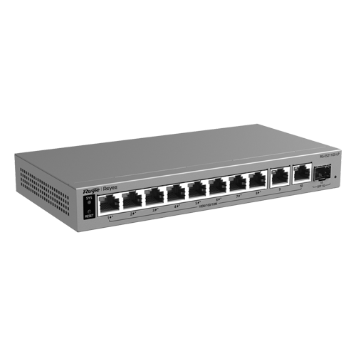 Switch L2, 8 x PoE+, 10 x RJ45 Gigabit, Budget PoE 70W, 1 x SFP 1G, Cloud Management - Ruijie Reyee