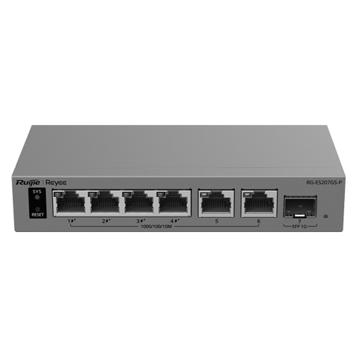  Switch L2, 4 x PoE+, 6 x RJ45 Gigabit, Budget PoE 54W, 1 x SFP 1G, Cloud Management - Ruijie Reyee