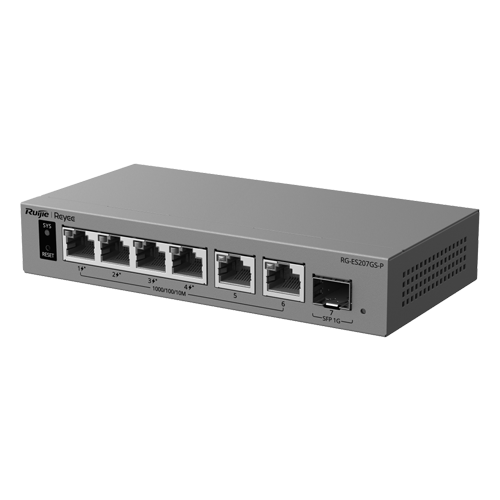  Switch L2, 4 x PoE+, 6 x RJ45 Gigabit, Budget PoE 54W, 1 x SFP 1G, Cloud Management - Ruijie Reyee
