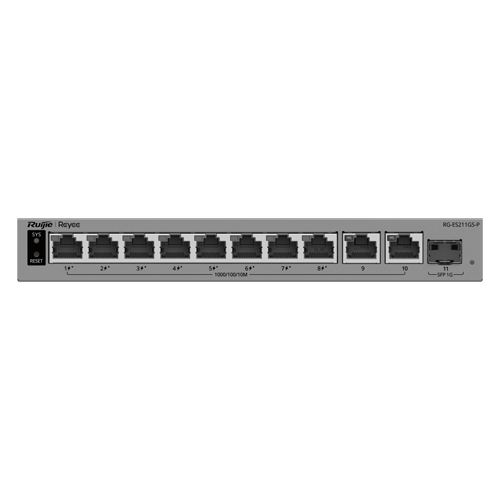  Switch L2, 8 x PoE/PoE+, 10 x RJ45 Gigabit, Budget PoE 120W, 1 x SFP 1G, Management - Ruijie Reyee