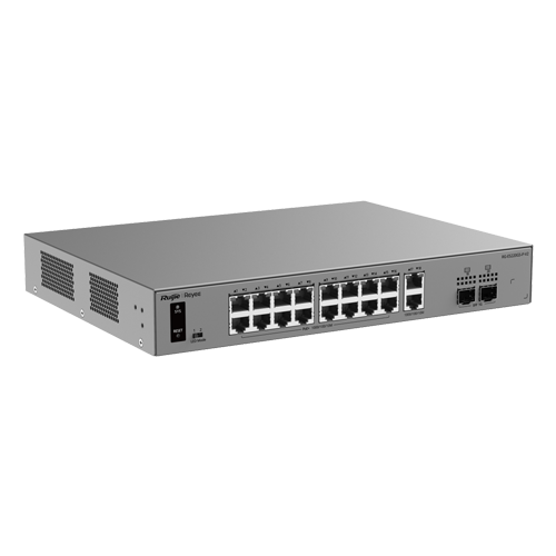 Switch L2, 16 x PoE+, 18 x RJ45 Gigabit, Budget PoE 250W, 2 x SFP 1G, Cloud Management - Ruijie Reyee