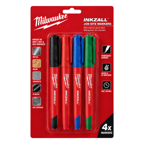 Set 4 markere INKZALL, varf 1mm, pentru suprafete umede/uleioase, multicolor - Milwaukee