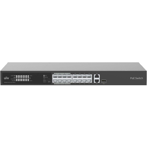Switch 16 porturi PoE 100Mbps, uplink 2 x Gigabit RJ45 1 x SFP combo - UNV NSW2020-16T1GT1GC-POE-IN